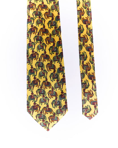 I Guelfi Yellow Elephant Print Silk Tie