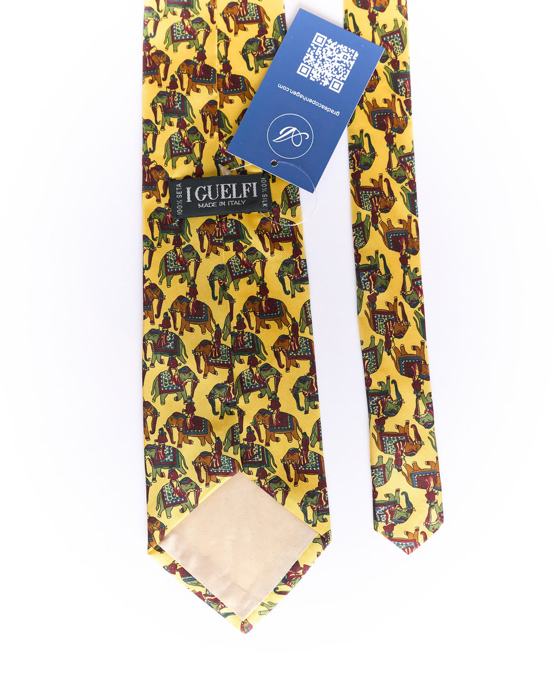I Guelfi Yellow Elephant Print Silk Tie