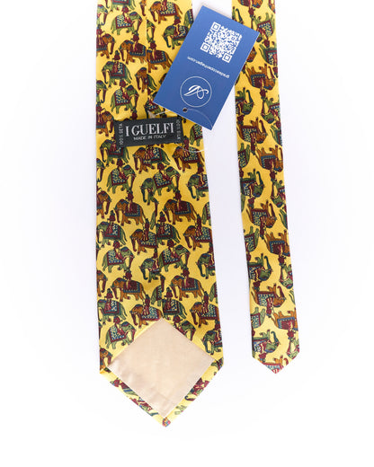 I Guelfi Yellow Elephant Print Silk Tie
