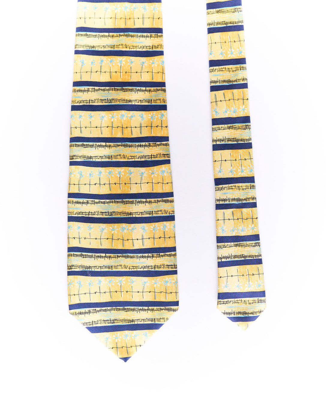 Charlestone Yellow and Blut Striped Vintage Silk Tie