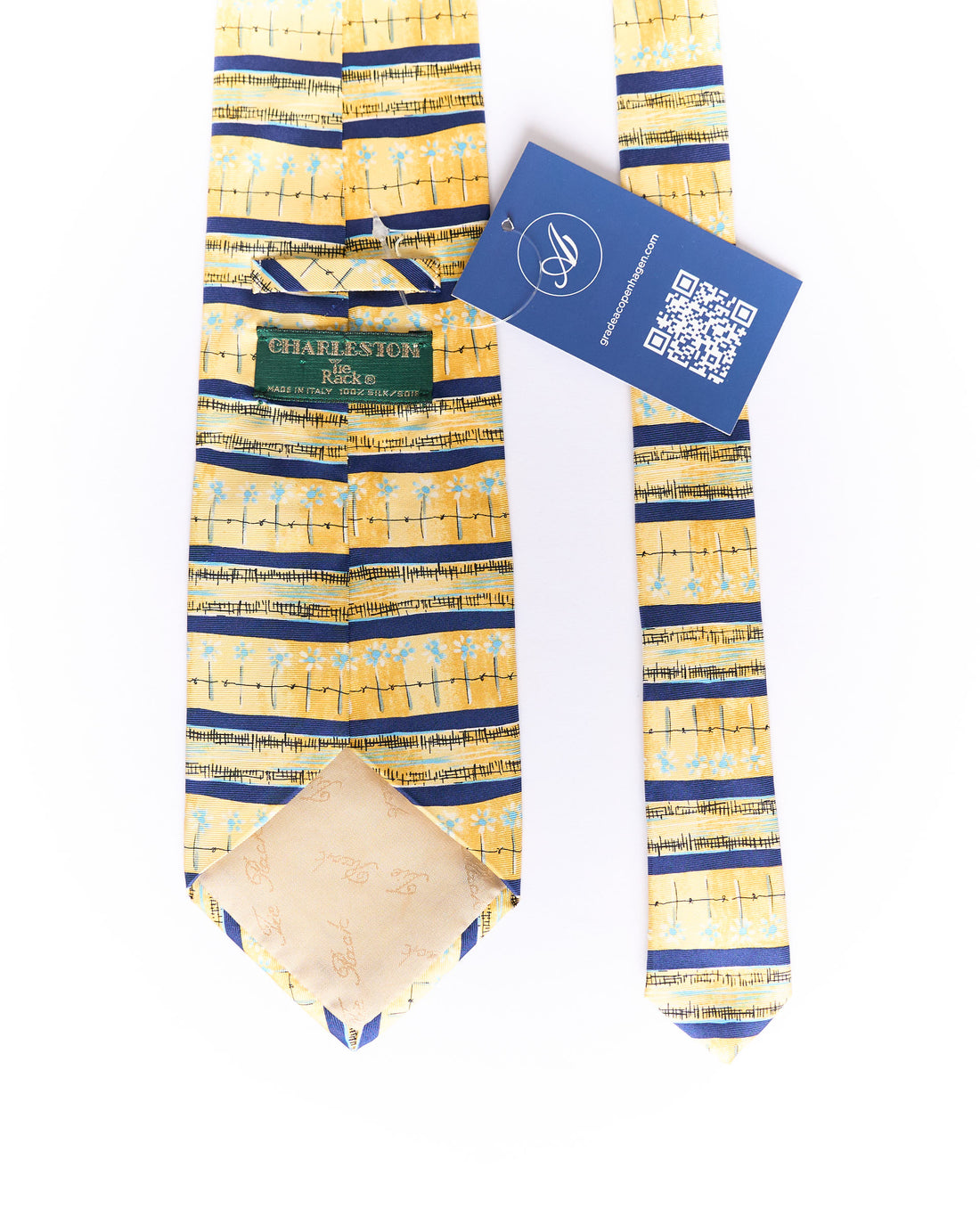 Charlestone Yellow and Blut Striped Vintage Silk Tie
