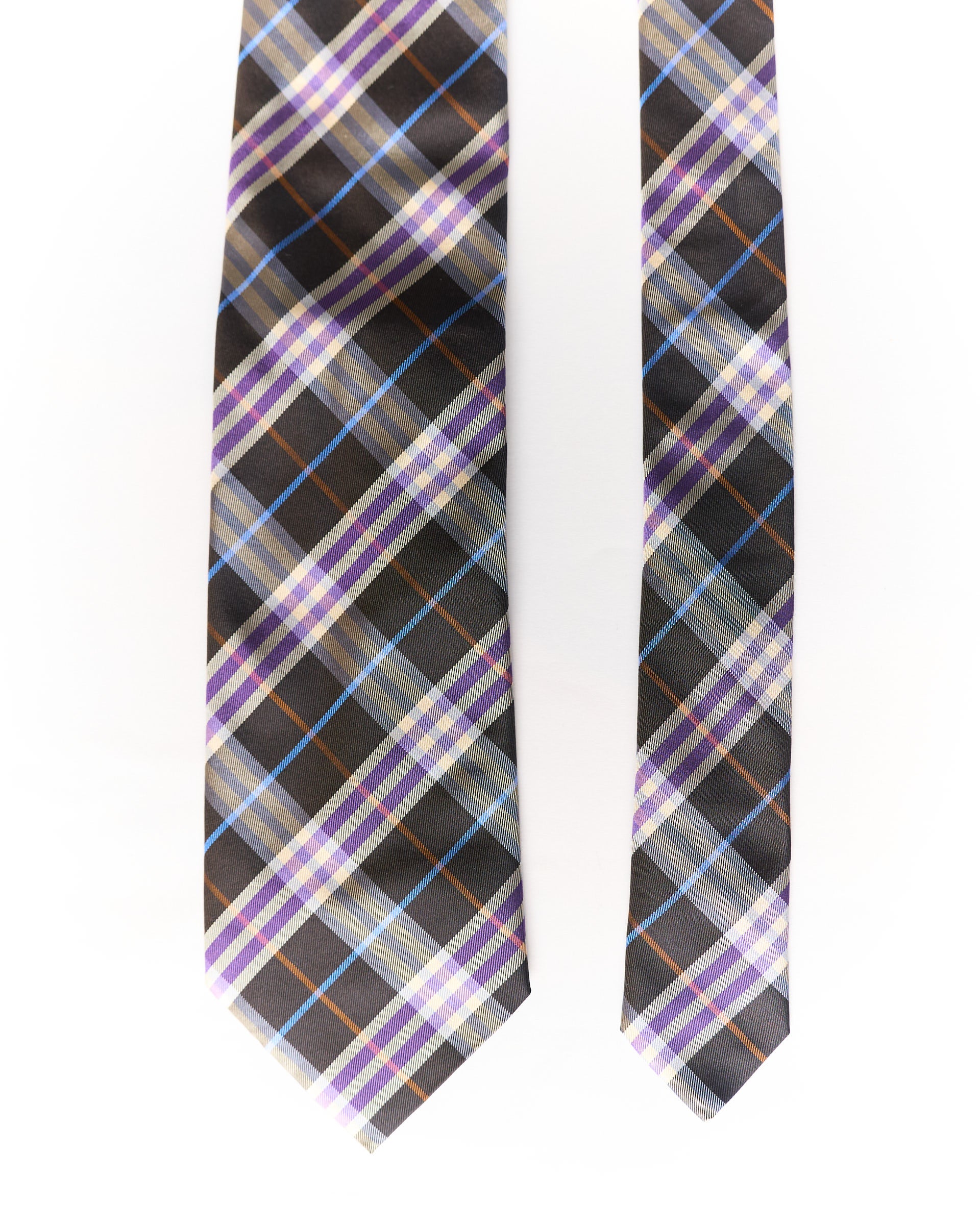 Burberry Brown and Purple Checkered Silk Tie