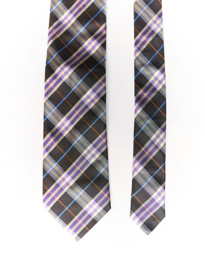 Burberry Brown and Purple Checkered Silk Tie