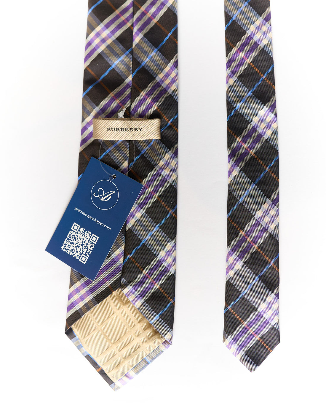 Burberry Brown and Purple Checkered Silk Tie