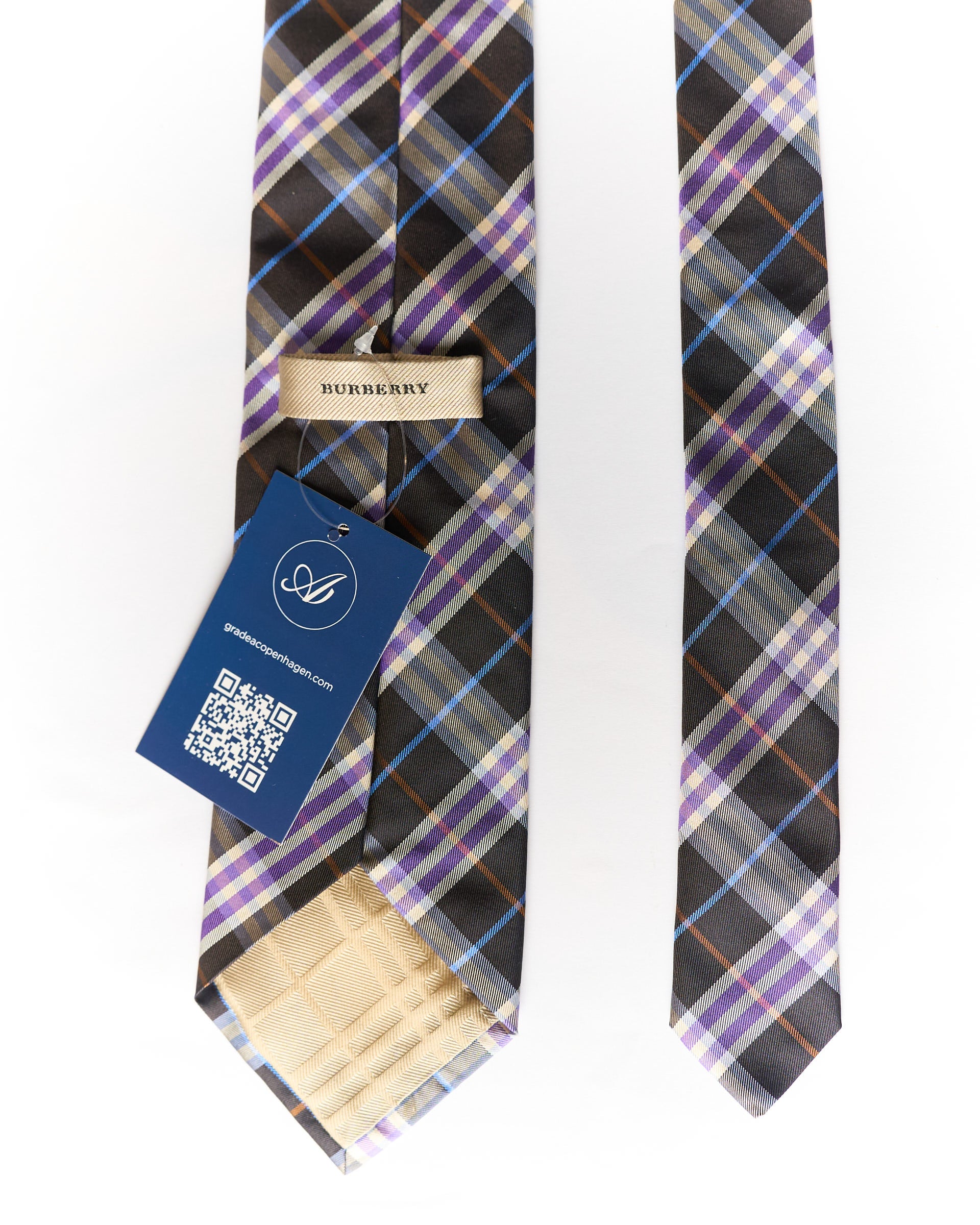 Burberry Brown and Purple Checkered Silk Tie