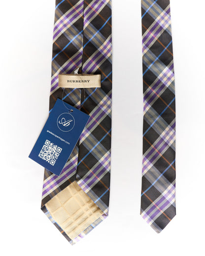 Burberry Brown and Purple Checkered Silk Tie