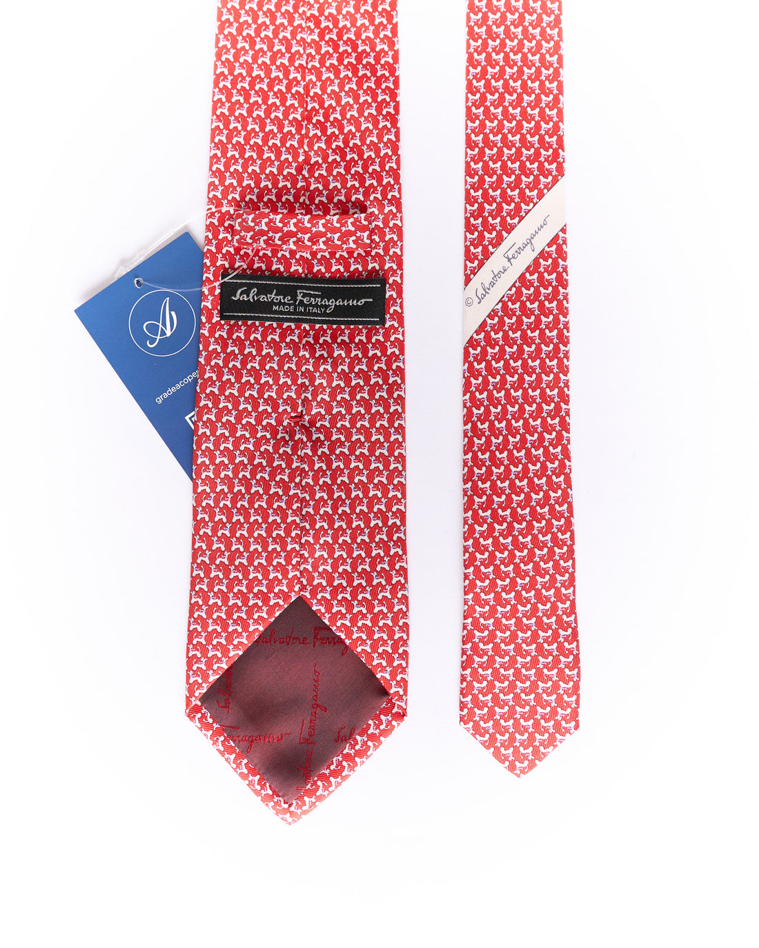 Salvatore Ferragamo Red Poodle Print Silk Tie