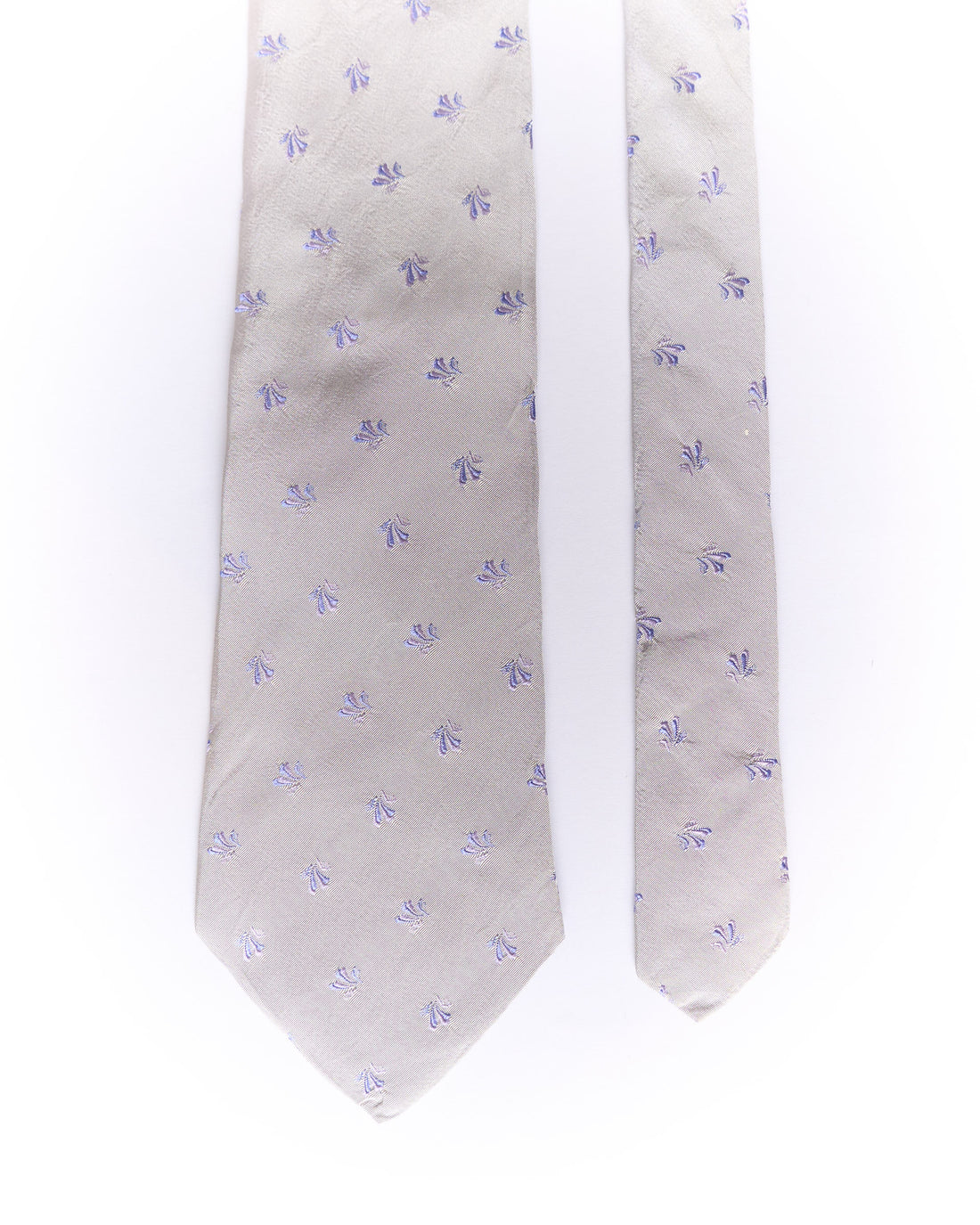 Hugo Boss Light Grey and Purple Leaf Print Silk Tie