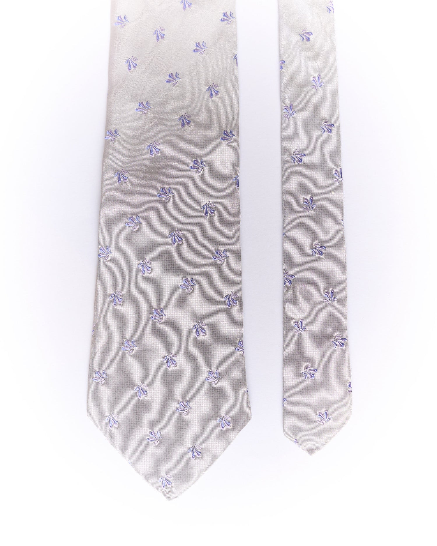 Hugo Boss Light Grey and Purple Leaf Print Silk Tie