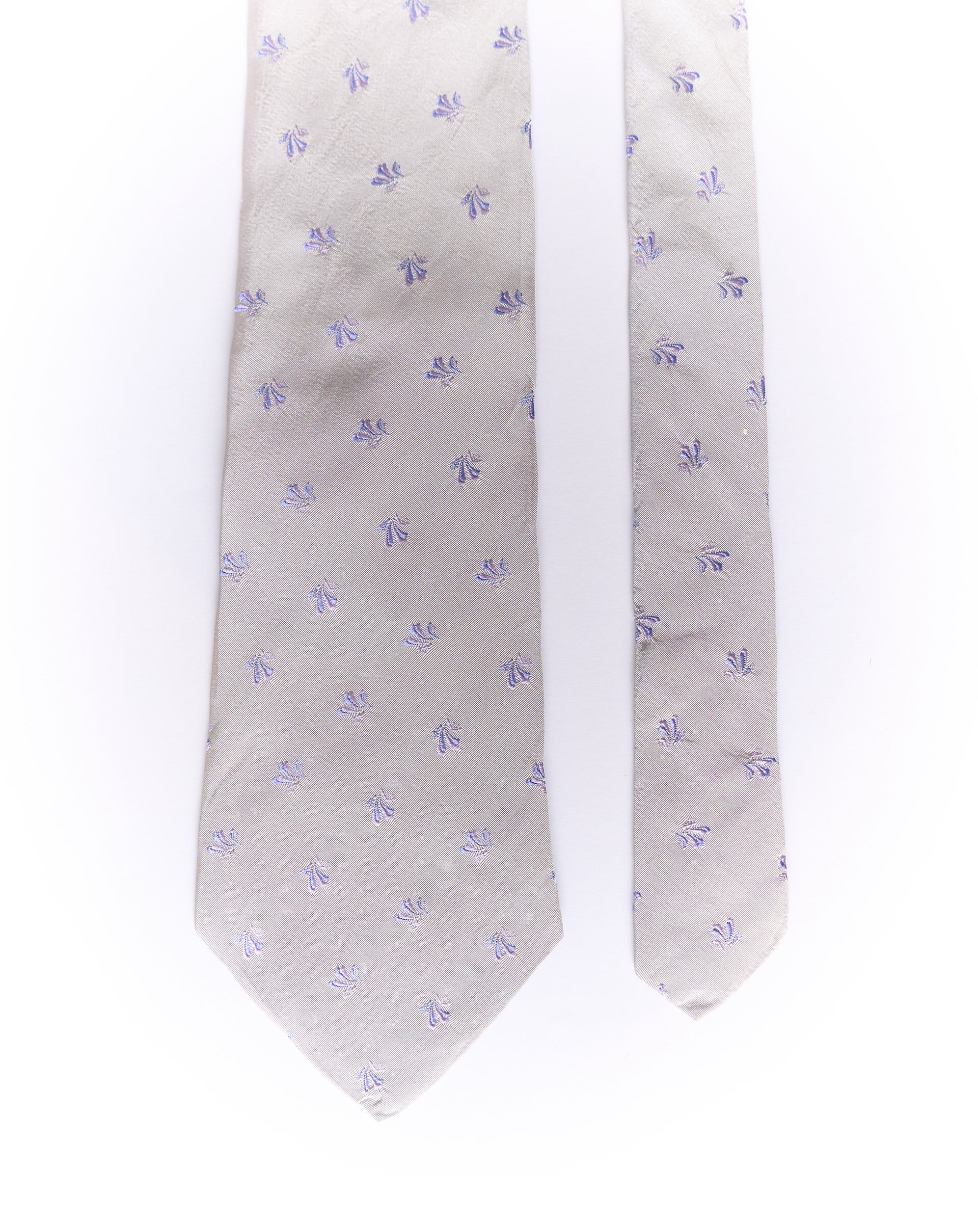 Hugo Boss Light Grey and Purple Leaf Print Silk Tie