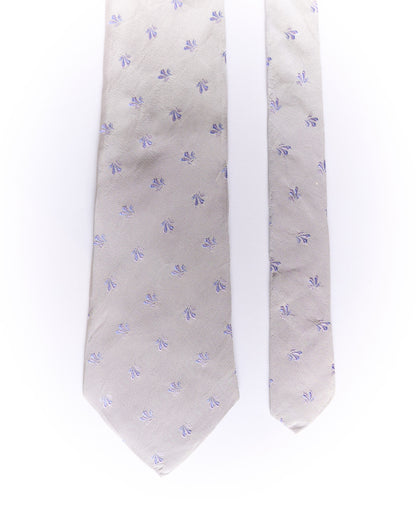 Hugo Boss Light Grey and Purple Leaf Print Silk Tie