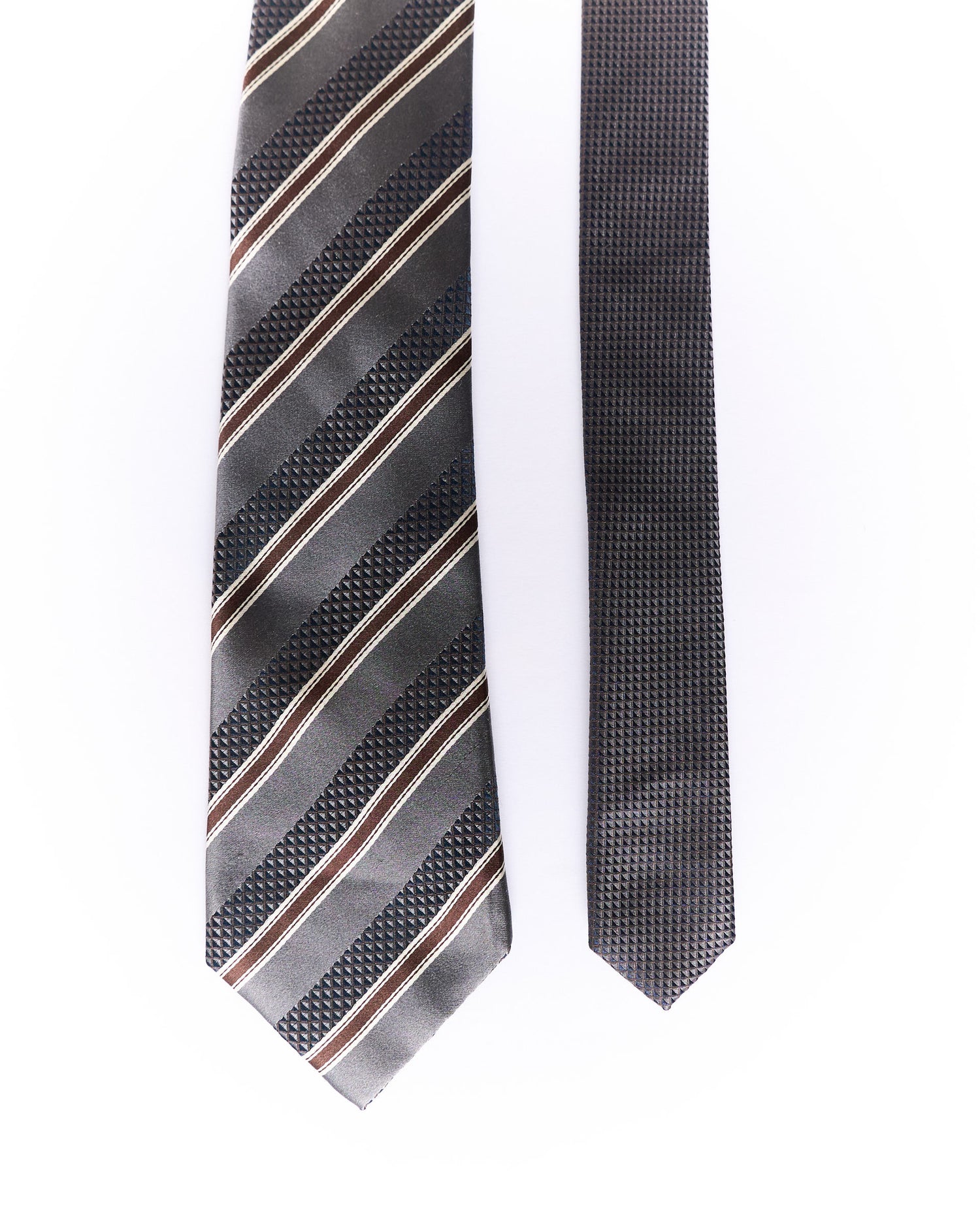 Van Gils Grey, Brown and Navy Striped Silk Tie