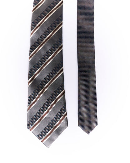 Van Gils Grey, Brown and Navy Striped Silk Tie