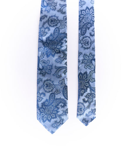 Sand Copenhagen Light Blue Paisley and Flower Print Silk Tie