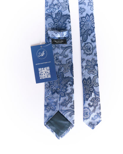 Sand Copenhagen Light Blue Paisley and Flower Print Silk Tie