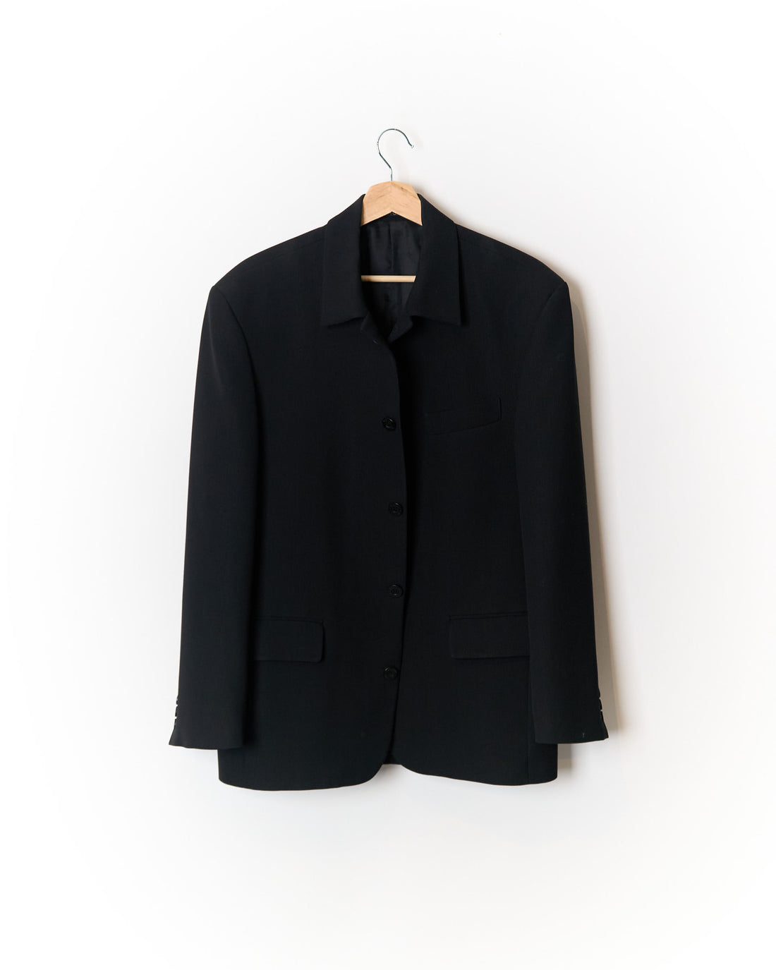 Bertoni Black Boxy Poly and Wool Blazer