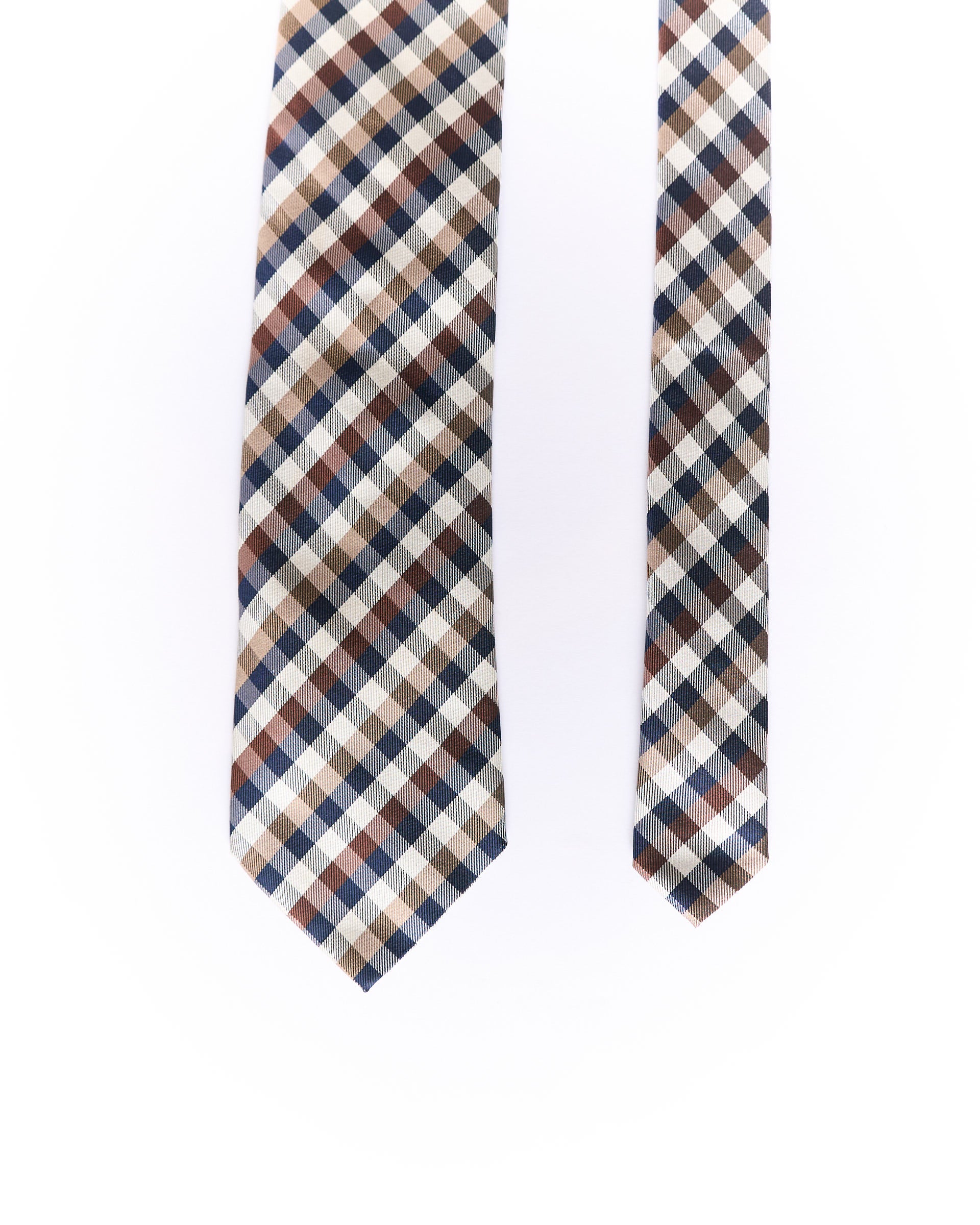 Suitsupply Navy, White and Brown Checkered Silk Tie