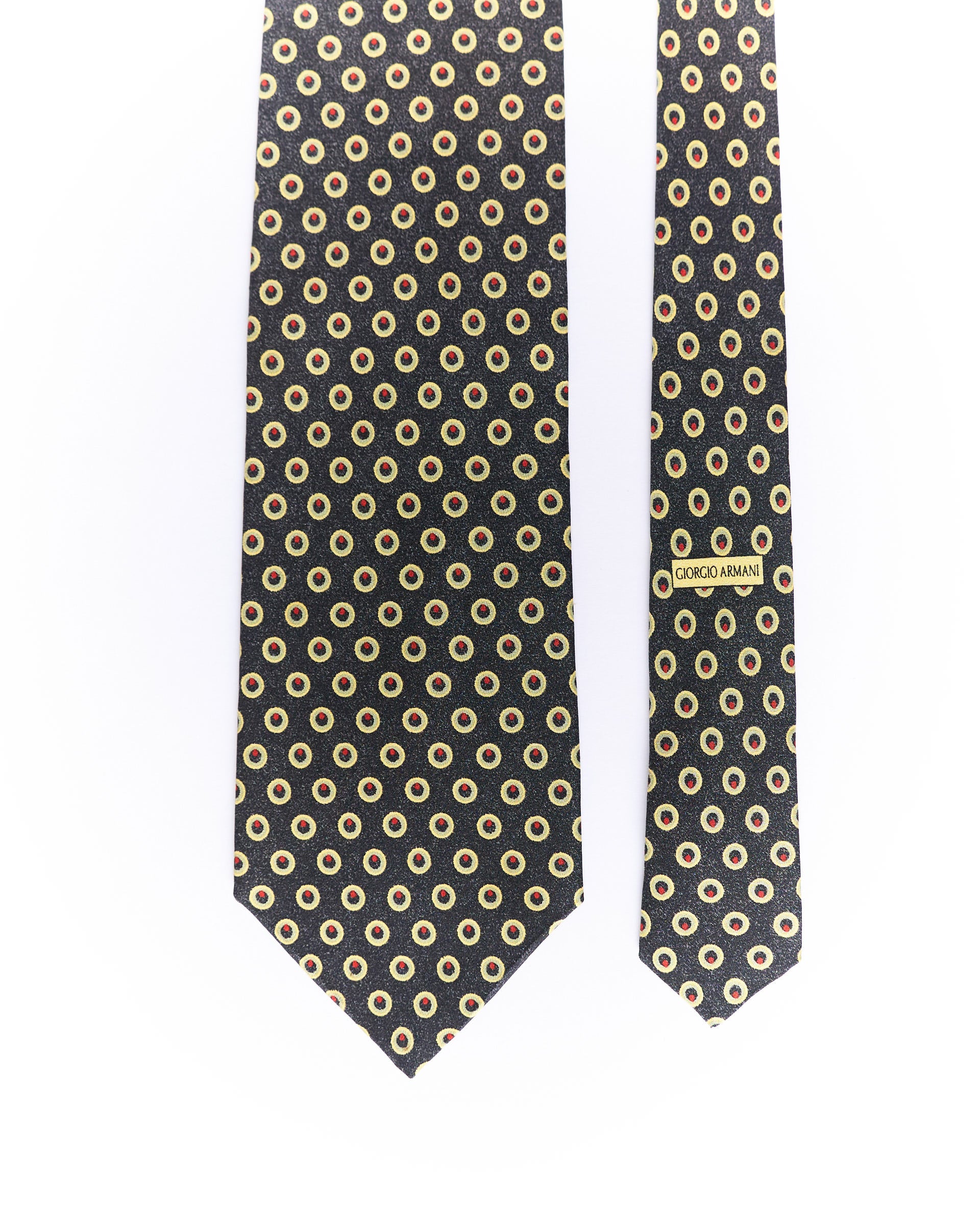 Giorgio Armani Dark Grey, Yellow and Red Dotted Silk Tie