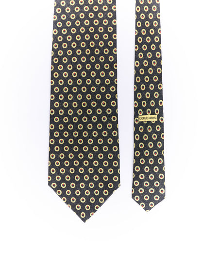 Giorgio Armani Dark Grey, Yellow and Red Dotted Silk Tie