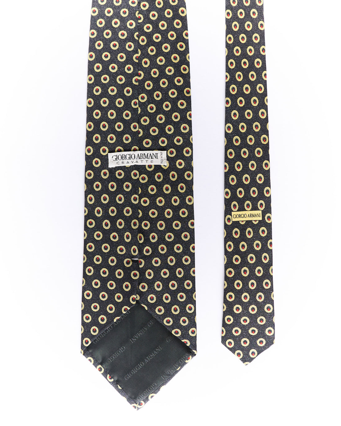 Giorgio Armani Dark Grey, Yellow and Red Dotted Silk Tie
