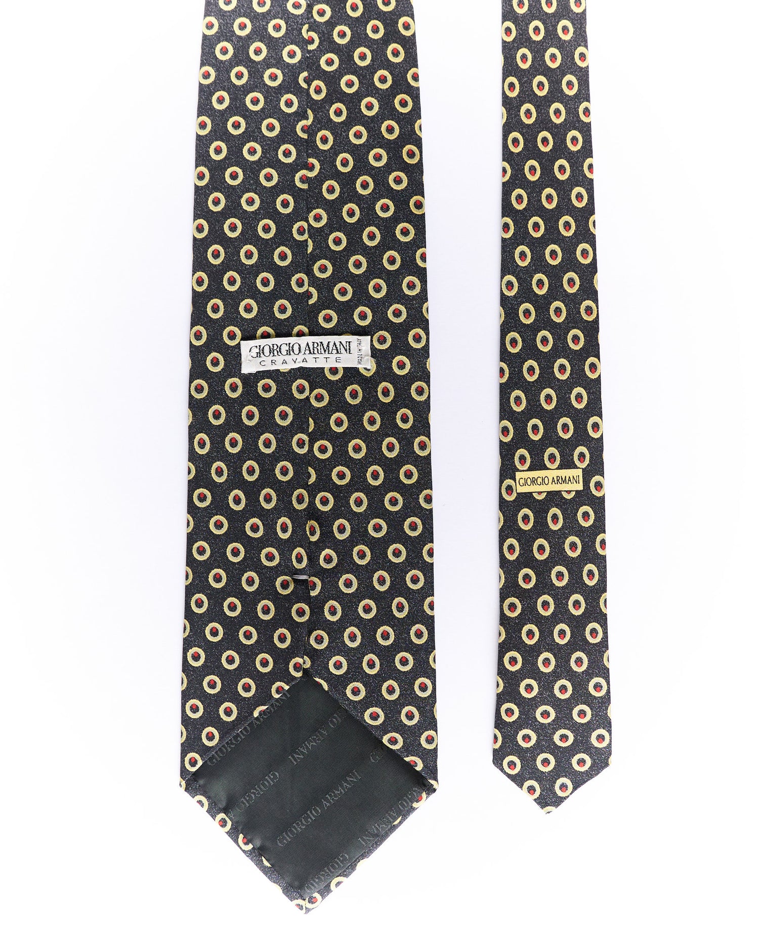Giorgio Armani Dark Grey, Yellow and Red Dotted Silk Tie