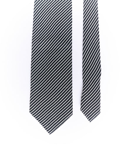 Giorgio Armani Navy and White Striped Silk Tie