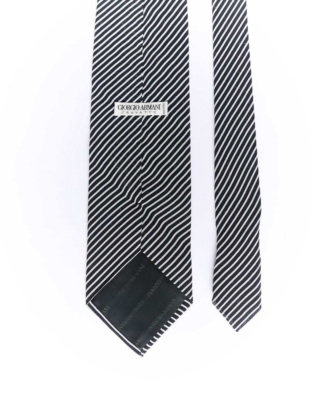 Giorgio Armani Navy and White Striped Silk Tie