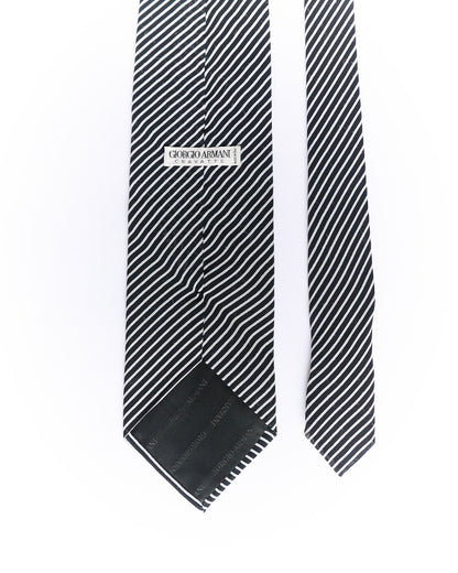 Giorgio Armani Navy and White Striped Silk Tie