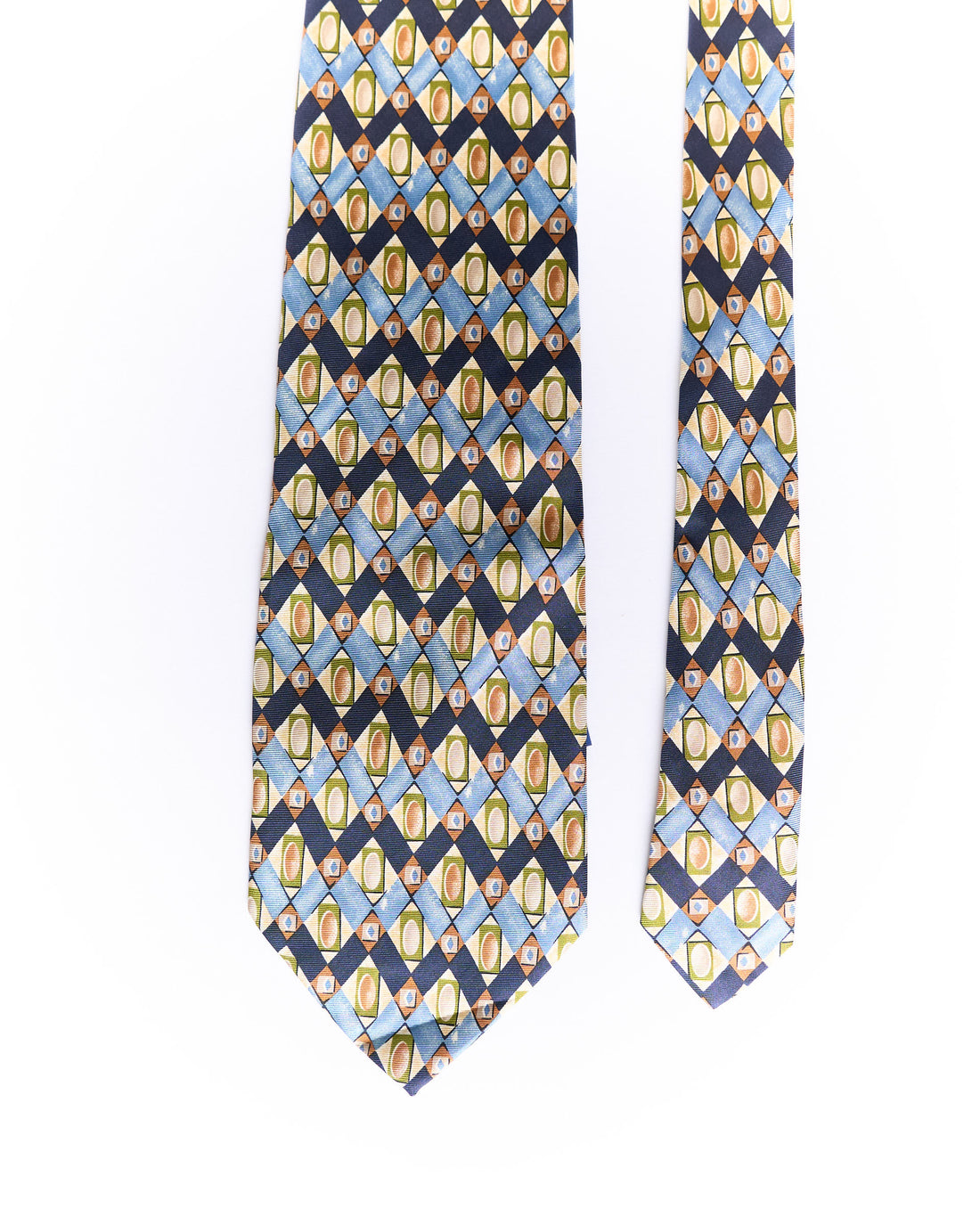 Danilo Beige, Navy, Light Blue and Green Vintage Silk Tie
