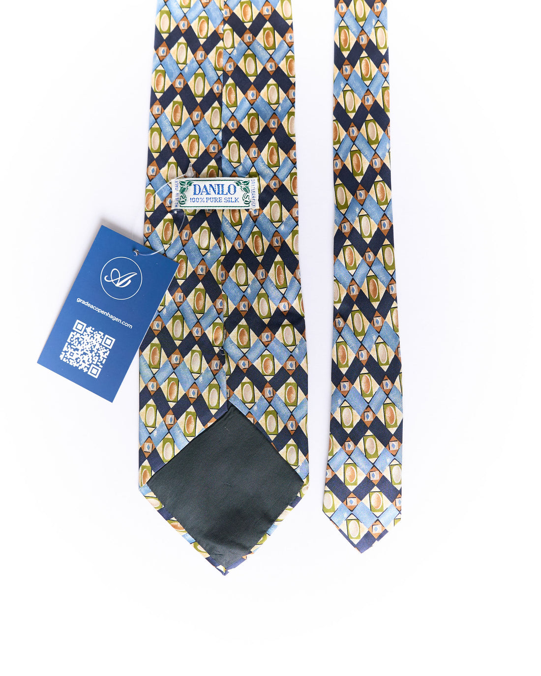 Danilo Beige, Navy, Light Blue and Green Vintage Silk Tie