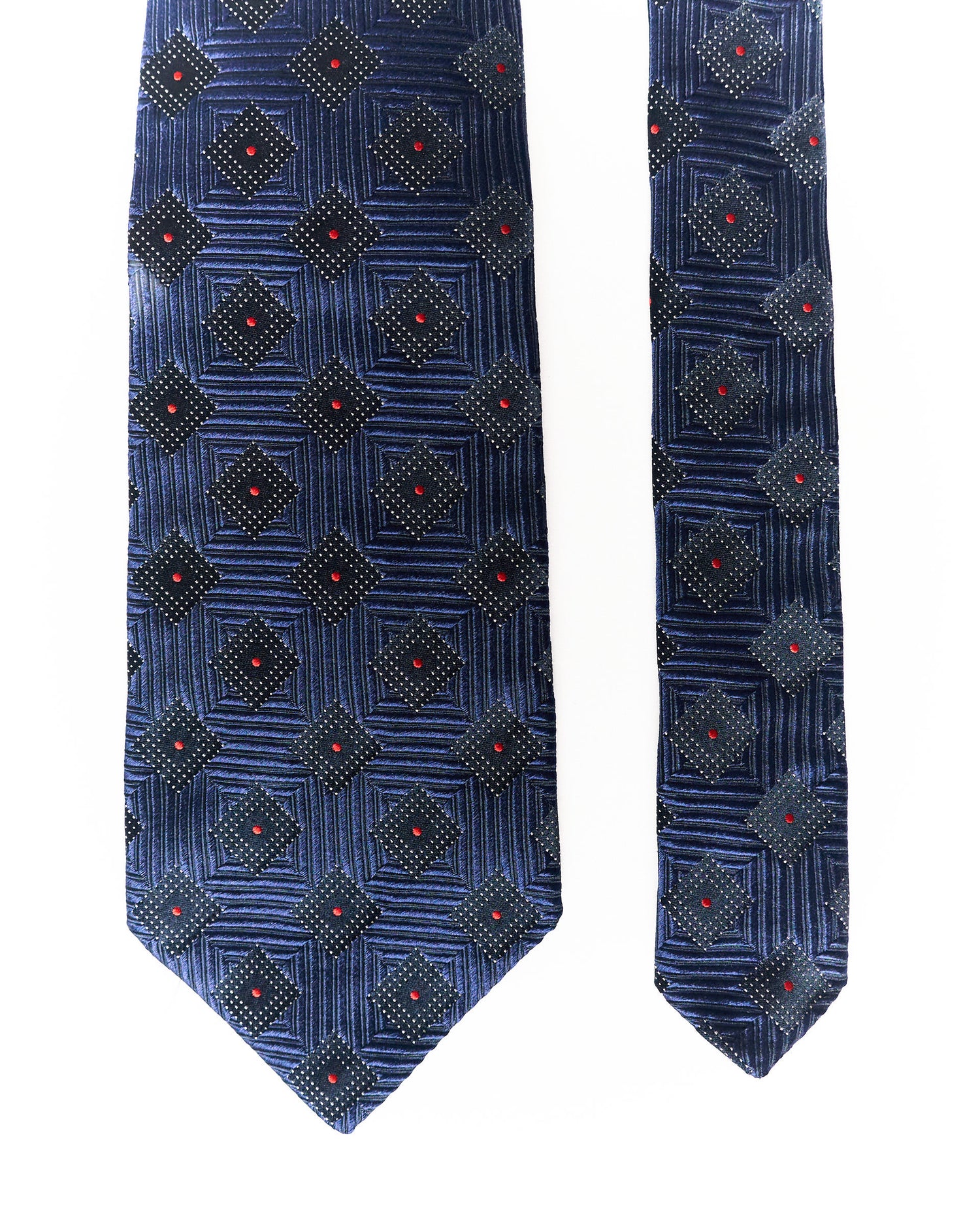 Hugo Boss Navy Checkered and Dotted Silk Tie
