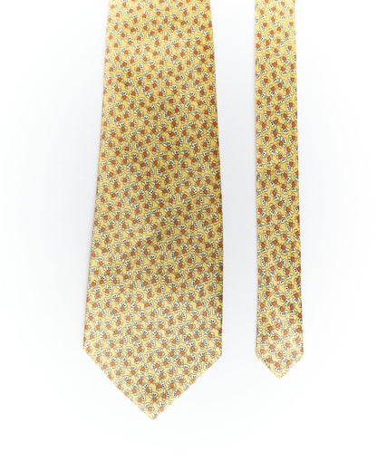 René Chagal Yellow Teddy Bear Print Hand Made Silk Tie