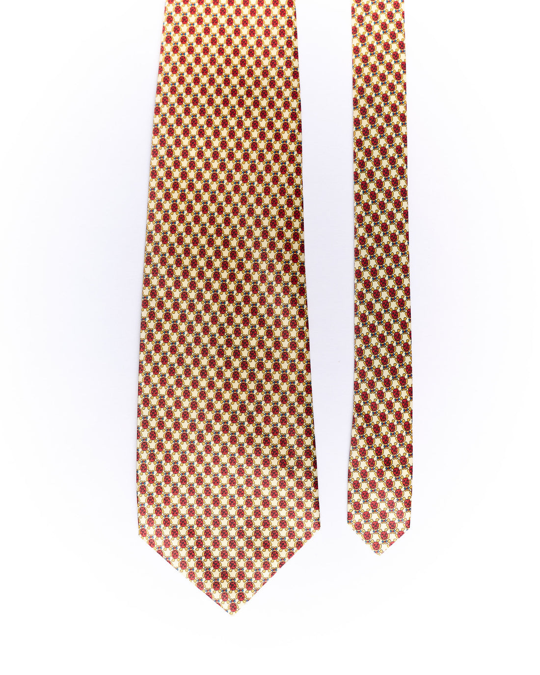 René Chagal Beige Turtle Print Hand Made Silk Tie