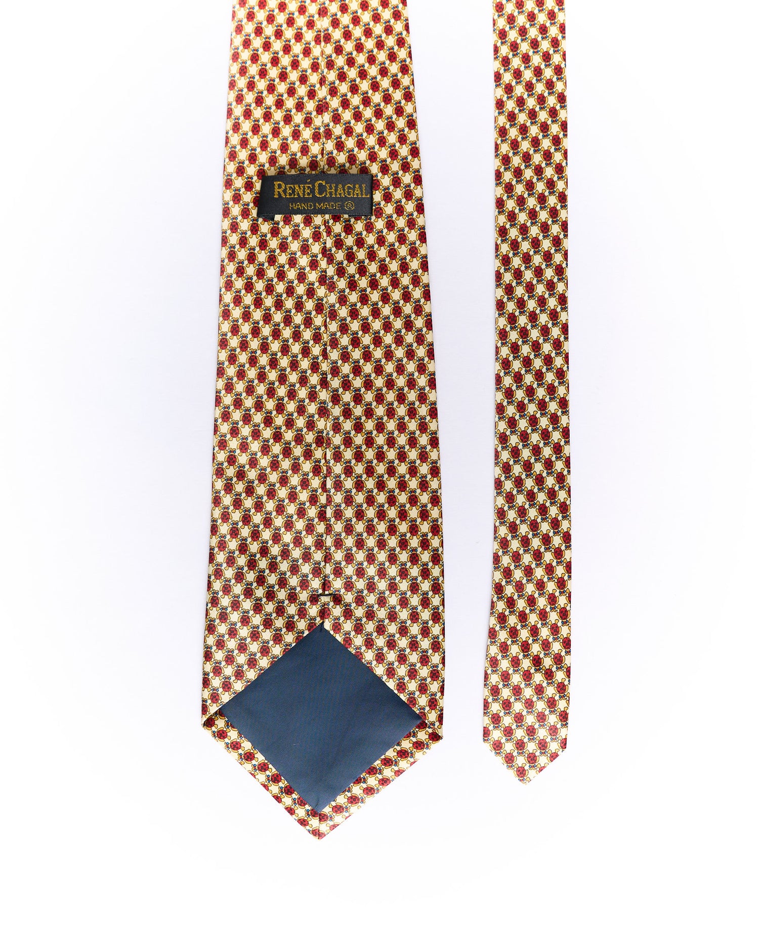 René Chagal Beige Turtle Print Hand Made Silk Tie