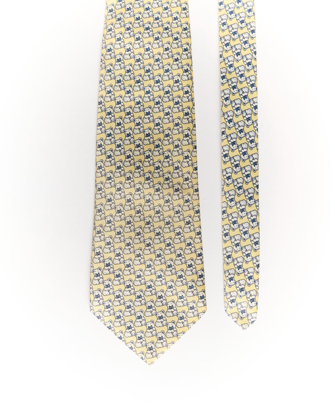 René Chagal Beige Teddy Bear Print Hand Made Silk Tie