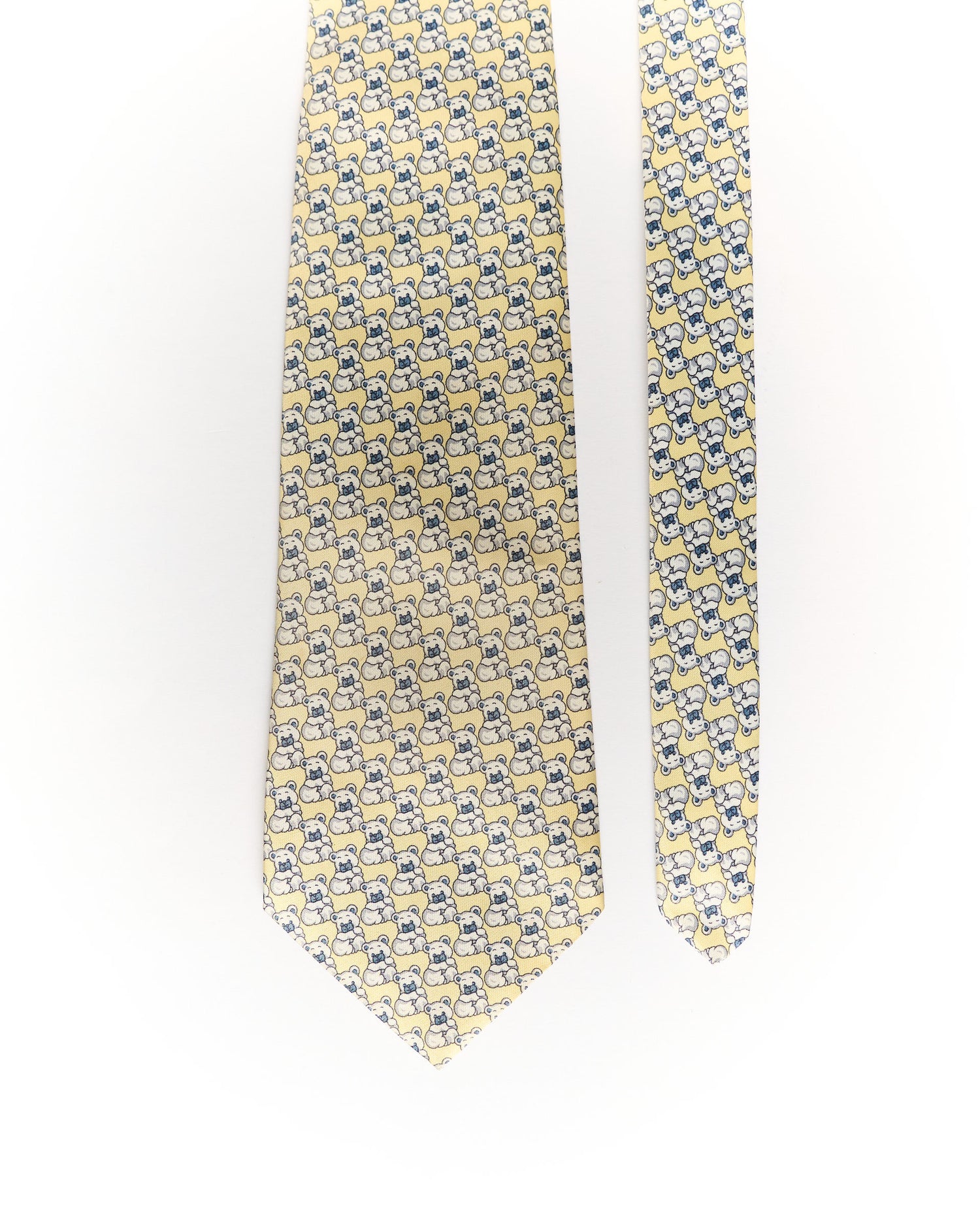 René Chagal Beige Teddy Bear Print Hand Made Silk Tie