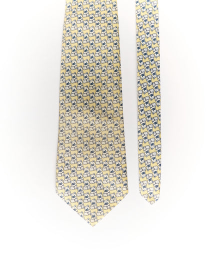 René Chagal Beige Teddy Bear Print Hand Made Silk Tie