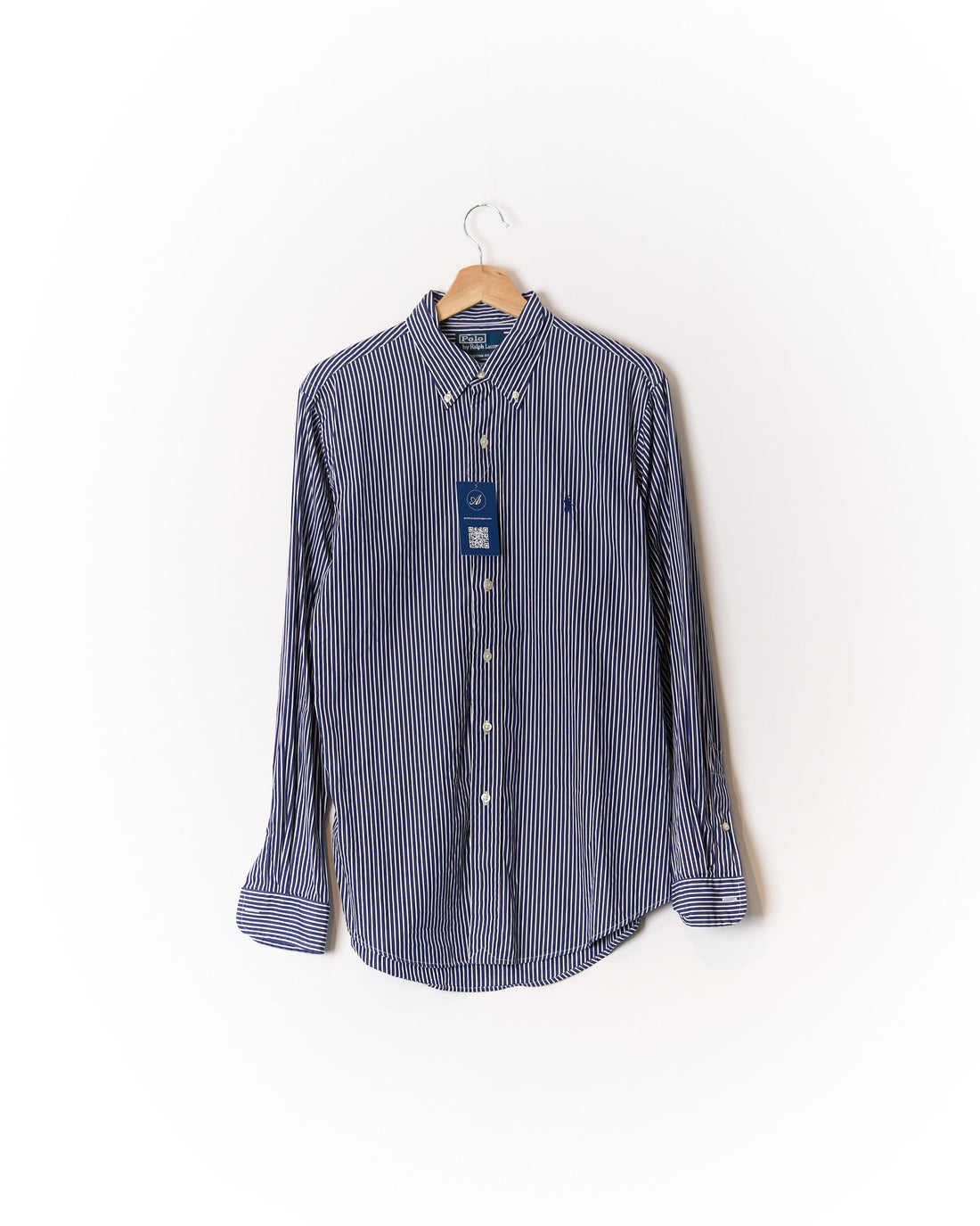 Polo Ralph Lauren Blue and White Striped Custom Fit Button Down Cotton Shirt