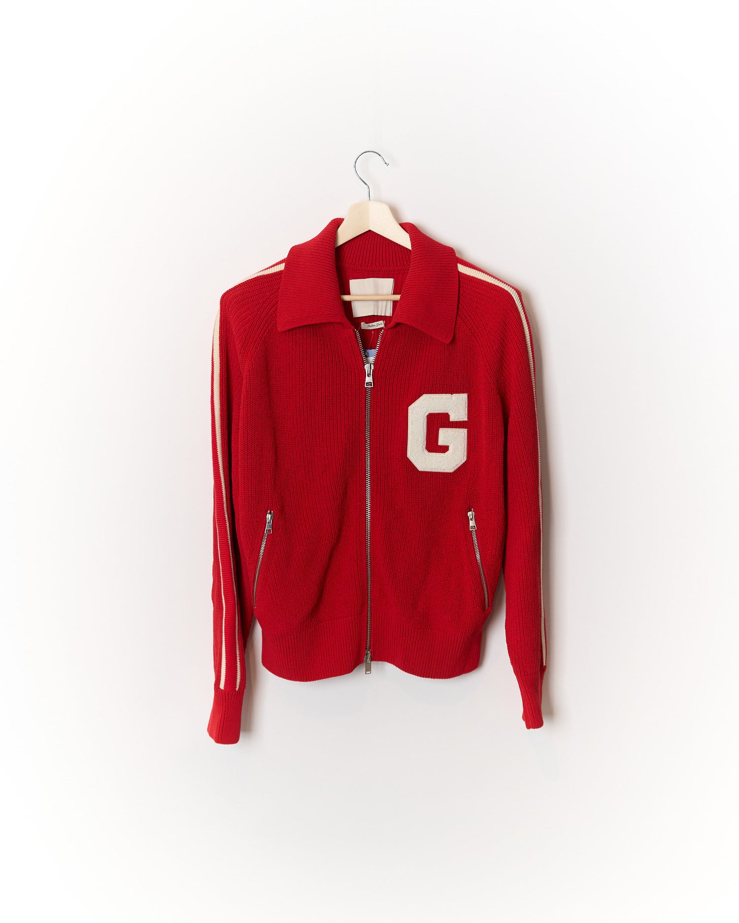 Gant Red Full Zip Logo Italian Yarn Organic Cotton Zip Knit