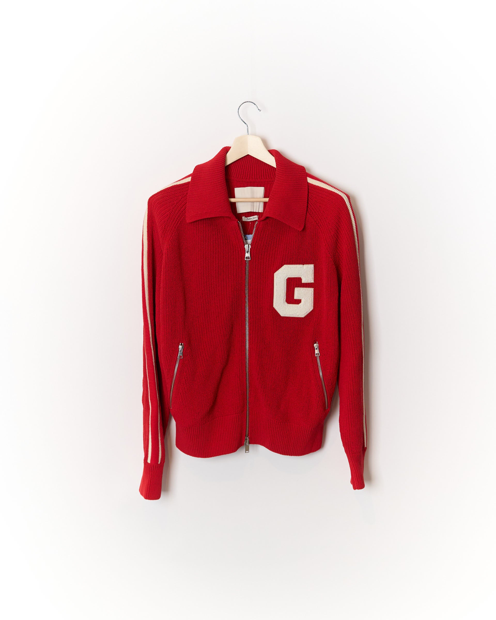 Gant Red Full Zip Logo Italian Yarn Organic Cotton Zip Knit