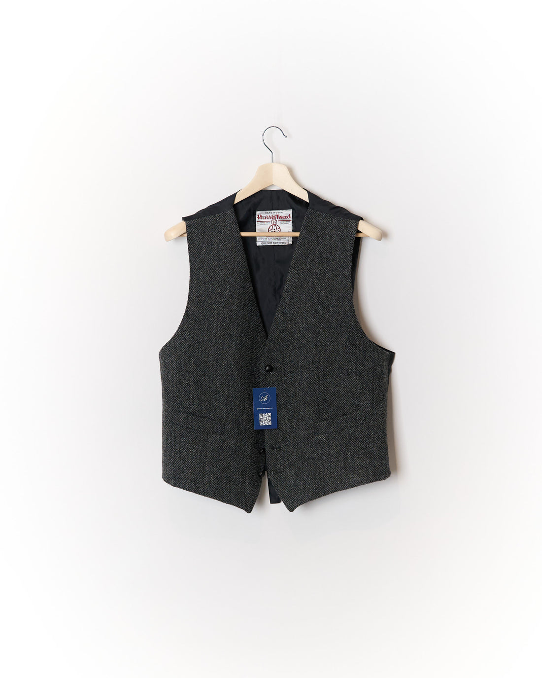 Dark Grey Herringbone Harris Tweed Wool Waist Coat