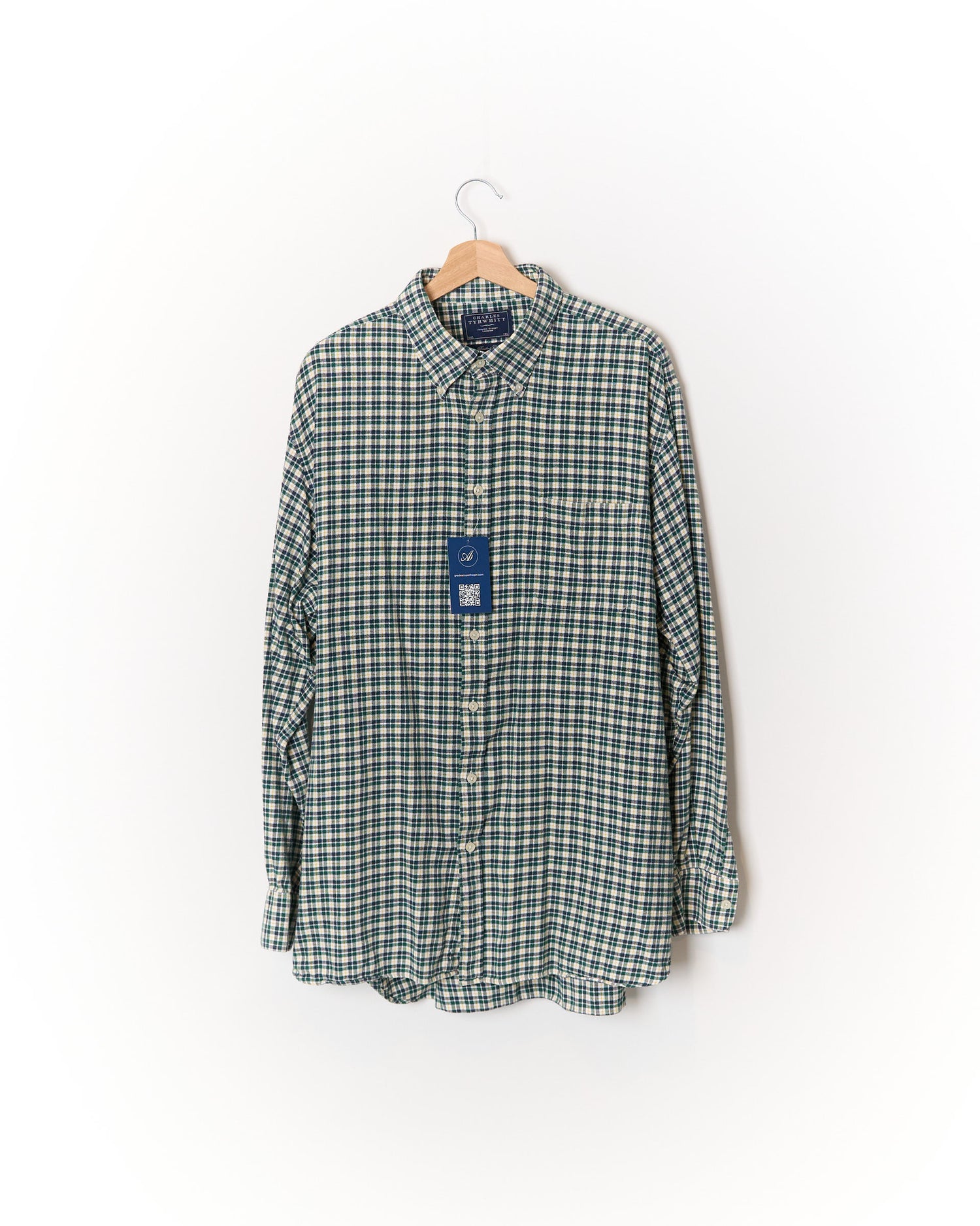Charles Tyrwhitt Green, White, Dark Grey and Yellow Checkered Button Down Brushed Cotton Shirt