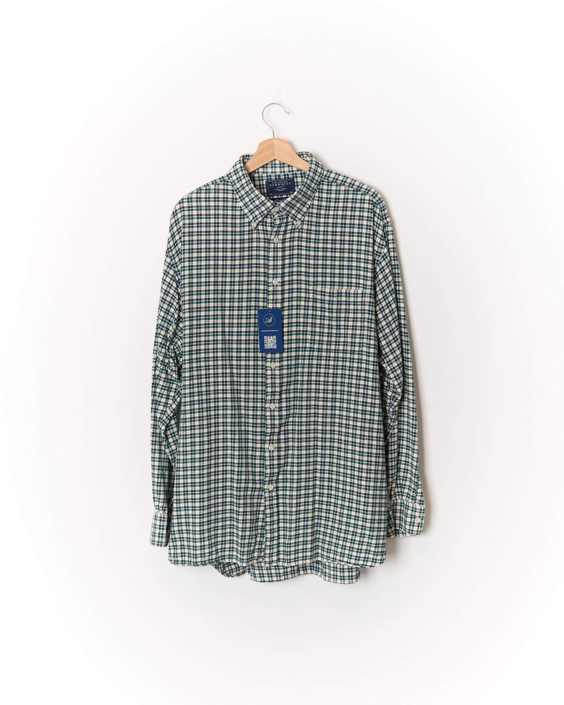 Charles Tyrwhitt Green, White, Dark Grey and Yellow Checkered Button Down Brushed Cotton Shirt