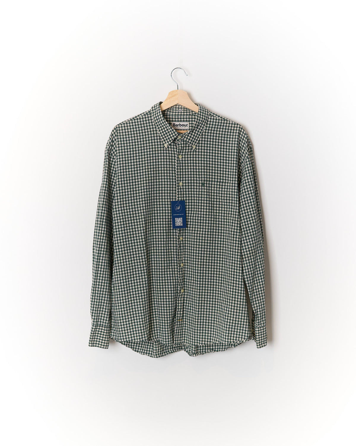 Barbour Green and White Checkered Hinksey Seaweed Regular Fit Cotton Shirt
