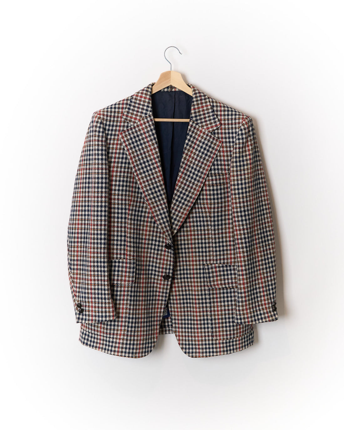 Leishman Cream, Navy and Red Houndstooth Sport Jacket Wool Blazer