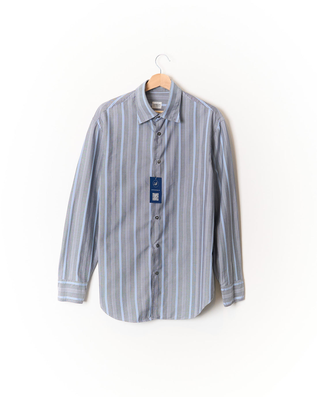 Armani Collezioni Grey and Blue Striped Cotton Shirt