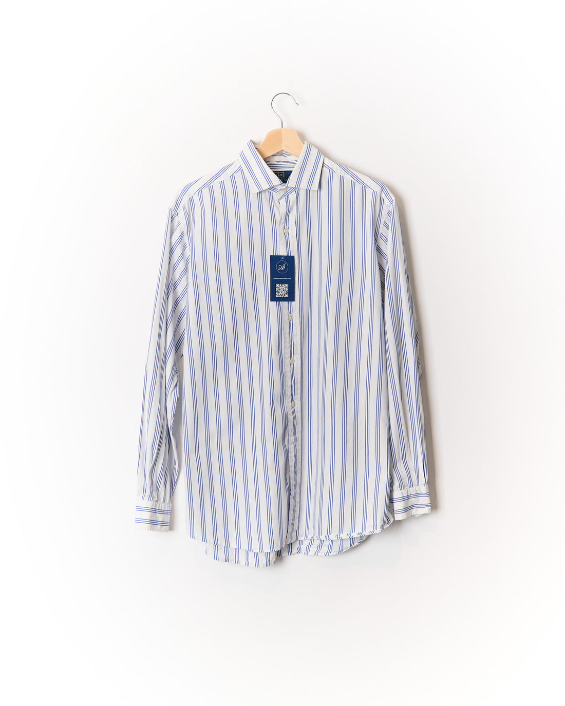 Polo Ralph Lauren White and Blue Striped Westerton Cotton Shirt