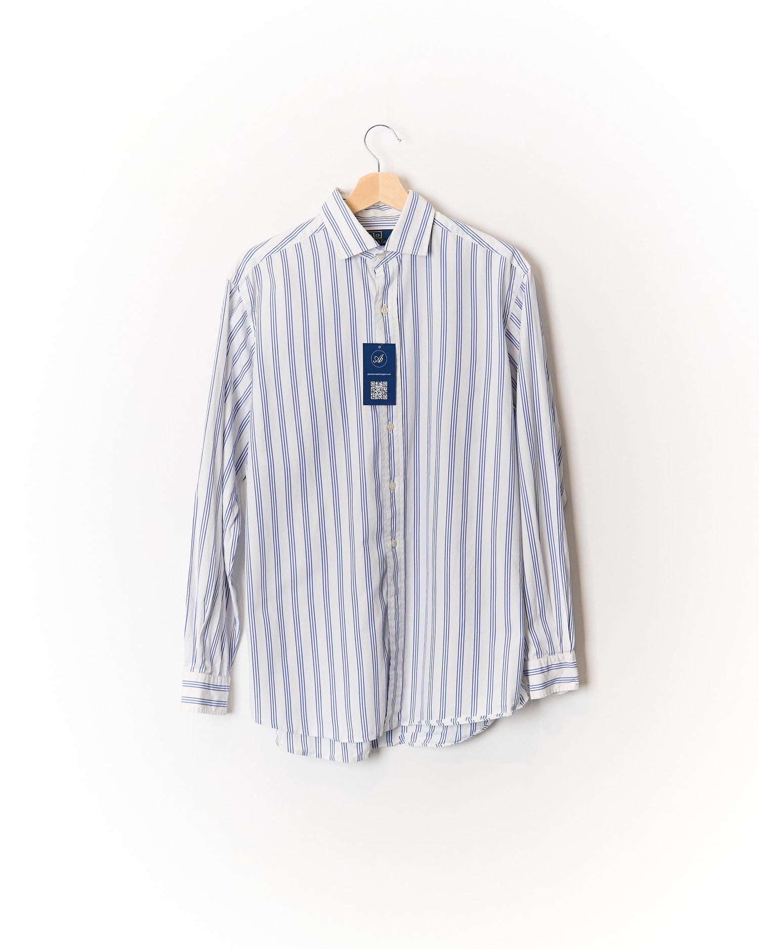 Polo Ralph Lauren White and Blue Striped Westerton Cotton Shirt