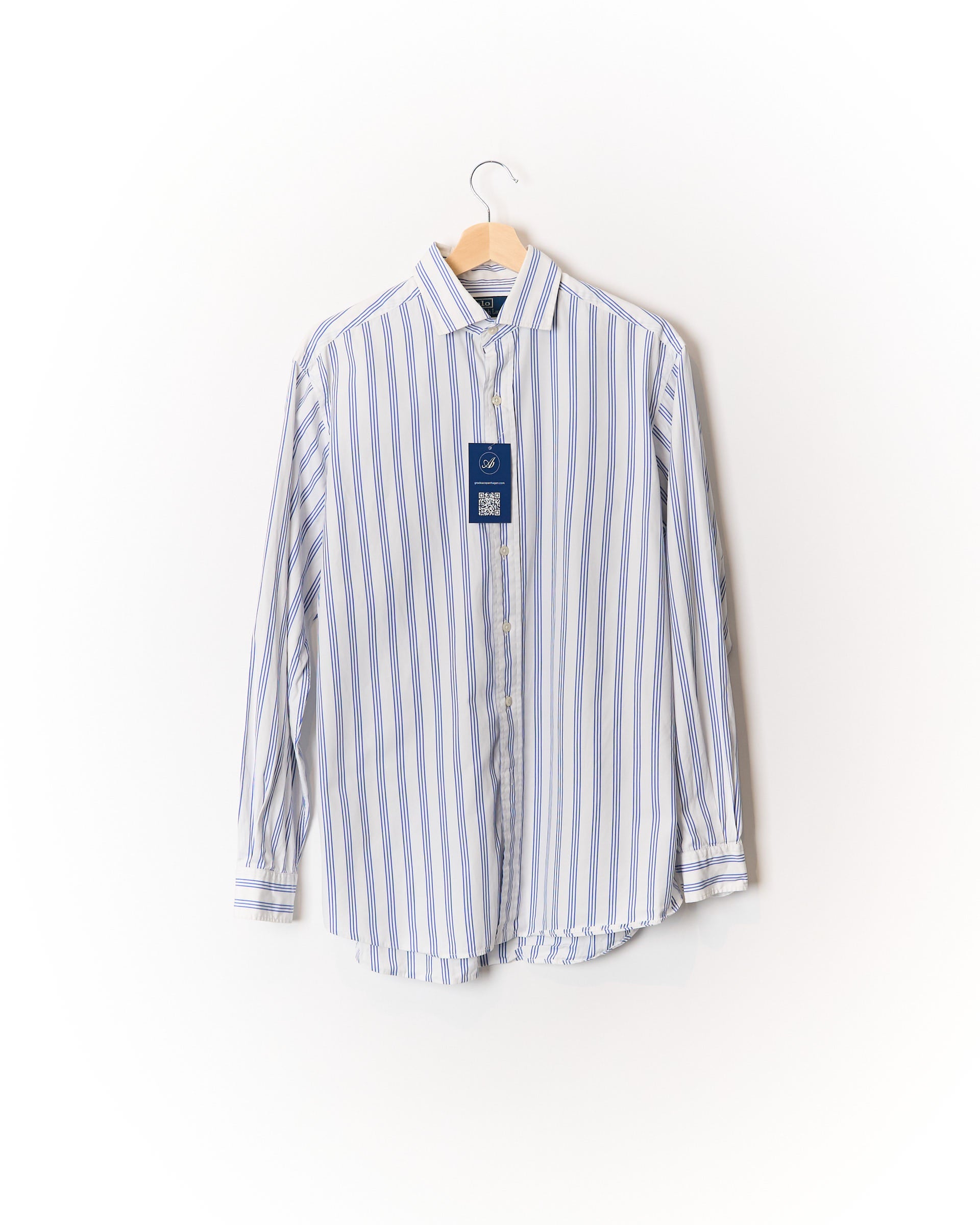 Polo Ralph Lauren White and Blue Striped Westerton Cotton Shirt