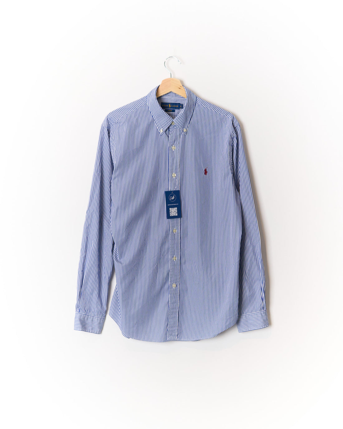 Ralph Lauren Blue and White Striped Slim Fit Button Down Cotton Shirt